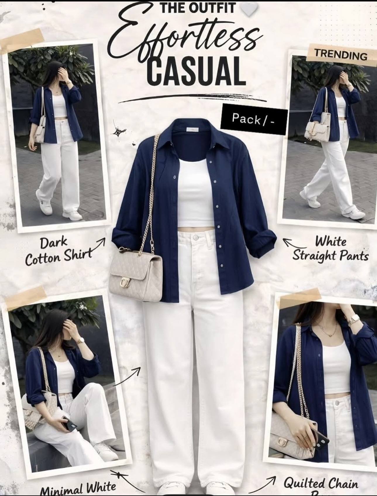Navy Shirt and Ivory Wide Pants Set